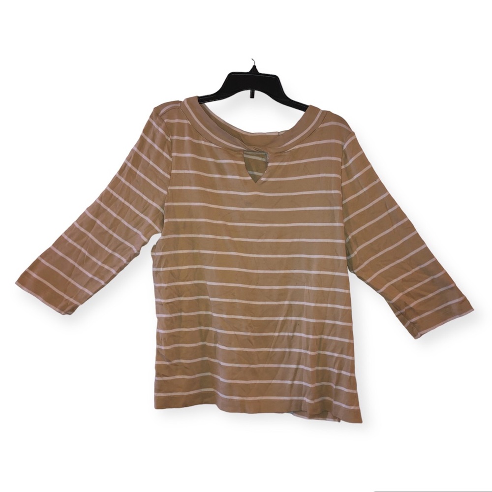 Chico's Tan and White Striped Top